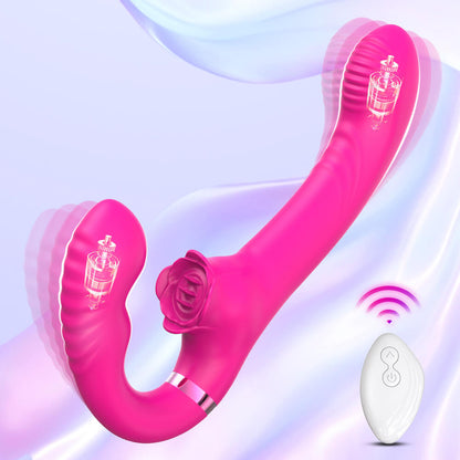 Remote clitoral vibrator with two-headed tongue licking