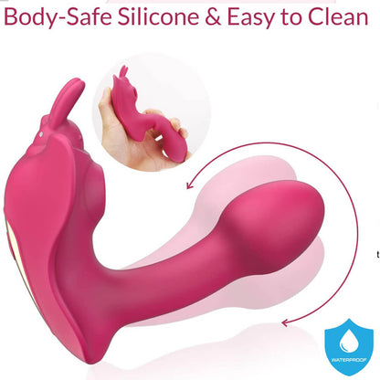 Artificial penis butterfly wearing clitoris sucking vibrator